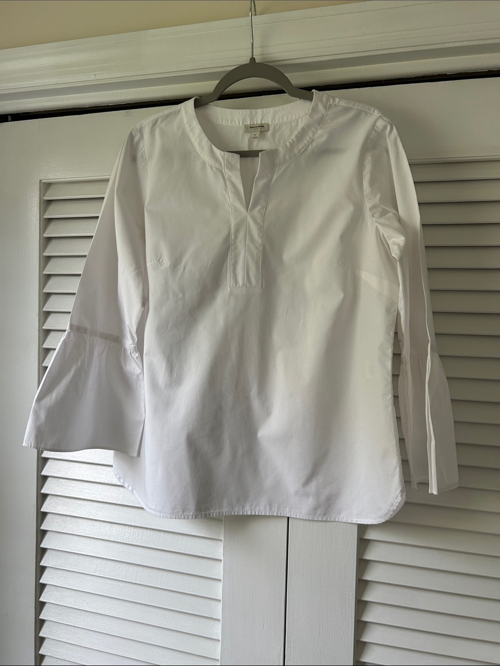 Talbots White Cotton Split-Neck Button-Down with Bell Sleeves